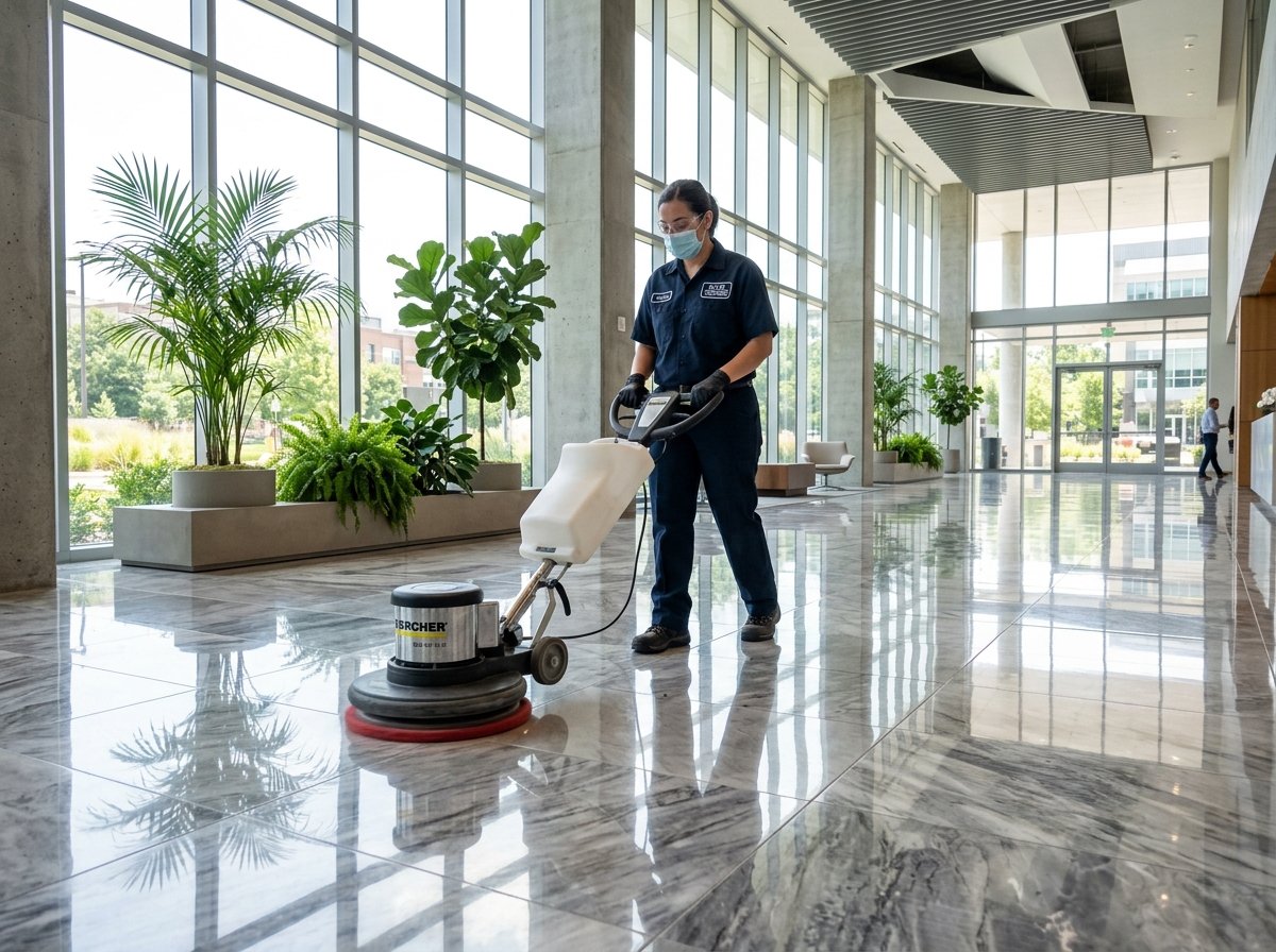 Maxigard Hard Floor Cleaning Technician Buffing Shiny Commercial Tiles